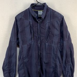 J.C. Rags Mens XL Button Up Shirt Long Sleeve Dark Blue Striped Stand Collar